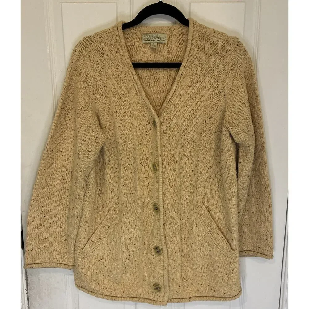 Cabela’s Women’s Yellow Cardigan L Flecked Chunky Knit Sweater